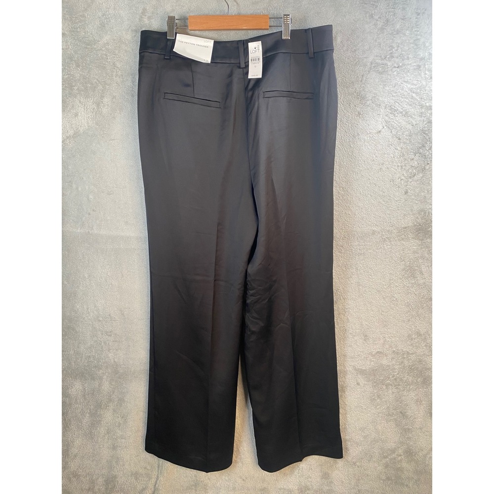 LOFT The Peyton Trouser Womens 12 Black Satin Wide Leg High Rise Quiet Luxury - Picture 2 of 8